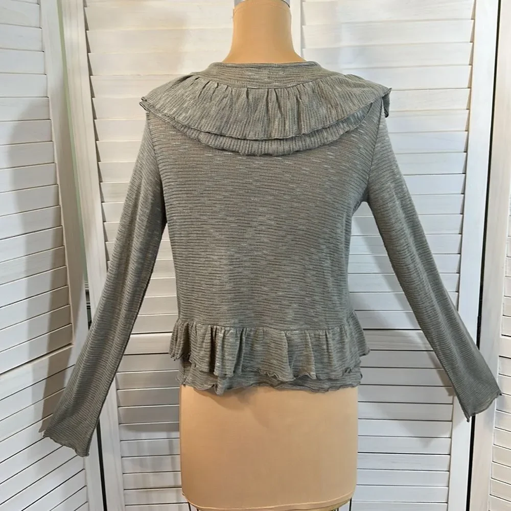 Ya LA Cardigan Large Sweater Ruffled Gray NWT